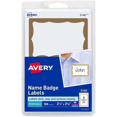 AVERY Badge, Adhesive, Gld Brdr, 100PK AVE5146